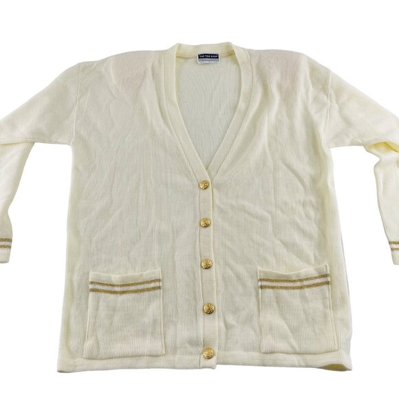 Vintage The Tog Shop Cardigan Sweater L Light Yellow Acrylic & Metallic  NWT - Picture 1 of 5